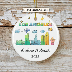 Personalized Skyline Los Angeles, California Ceramic Ornament