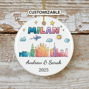 Personalized Skyline Milan Ornament, Italy Ceramic Ornament