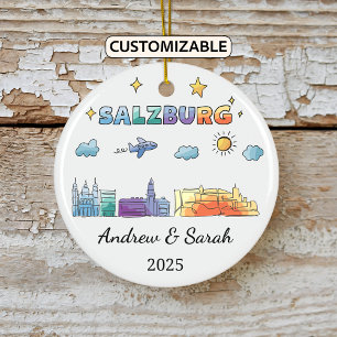 Personalized Skyline Salzburg Ornament, Austria Ceramic Ornament