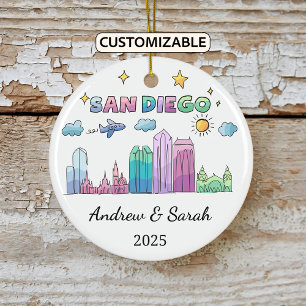 Personalized Skyline San Diego, Californinia Ceramic Ornament