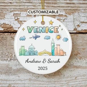Personalized Skyline Venice Ornament, Italy Ceramic Ornament