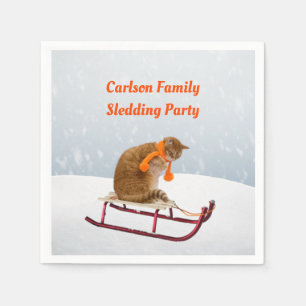 Personalized Sledding Party Cat Paper Napkins
