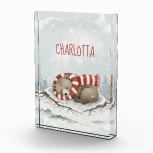 Personalized Sleeping Bear Photo Block, Custom Nam