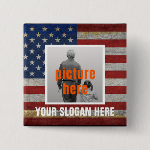 PERSONALIZED SLOGAN COUNTRY SAYING CUSTOMIZED FLAG 15 CM SQUARE BADGE