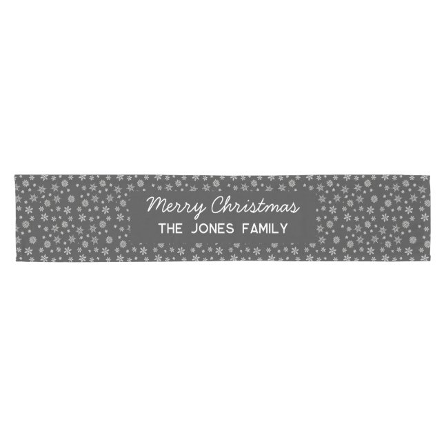 Personalized Snowflakes Black Family Christmas Short Table Runner (Horizontal)