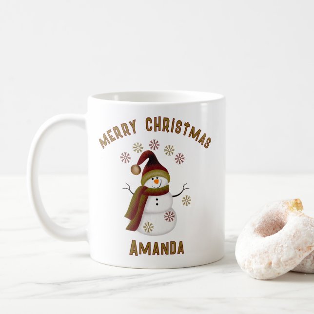 Personalized Snowman Christmas Coffee Mug (With Donut)