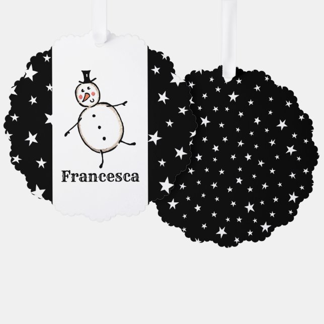 Personalized Snowman Christmas Tree Decoration Card (Front/Back)