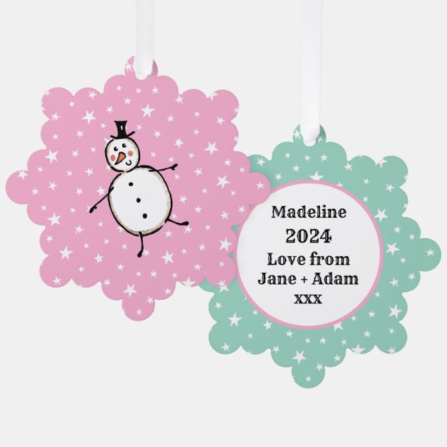 Personalized Snowman Christmas Tree Decoration Card (Front/Back)