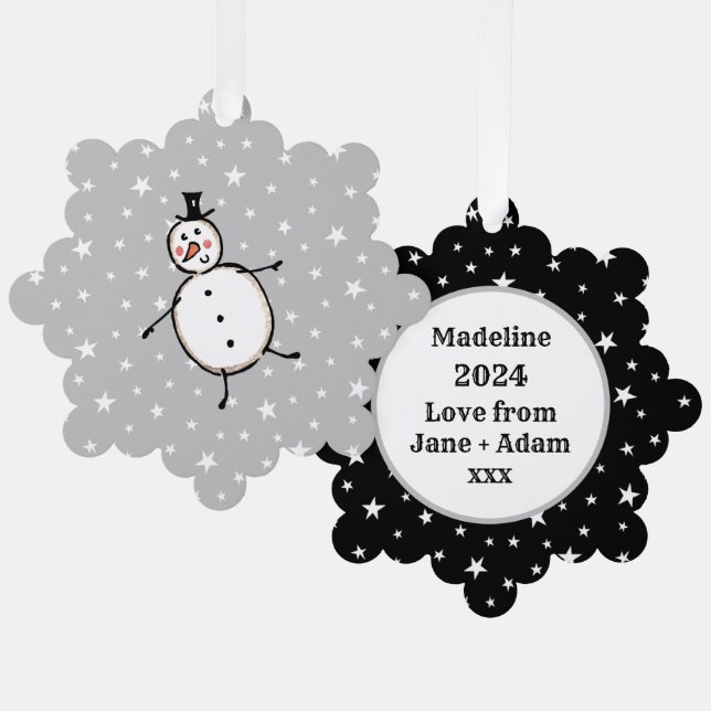 Personalized Snowman Christmas Tree Decoration Card (Front/Back)