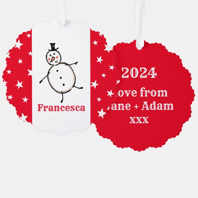 Personalized Snowman Christmas Tree Decoration Card (Front/Back)