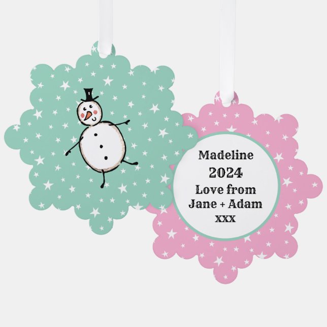 Personalized Snowman Christmas Tree Decoration Card (Front/Back)