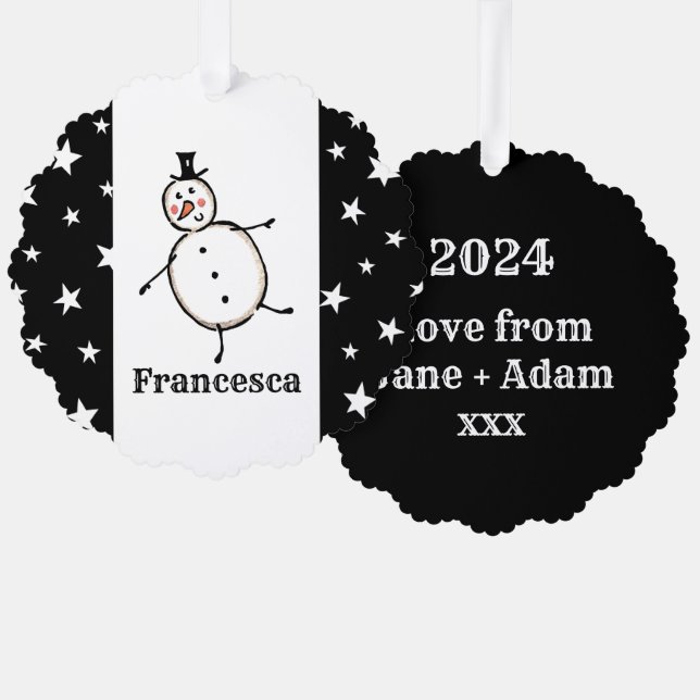 Personalized Snowman Christmas Tree Decoration Card (Front/Back)