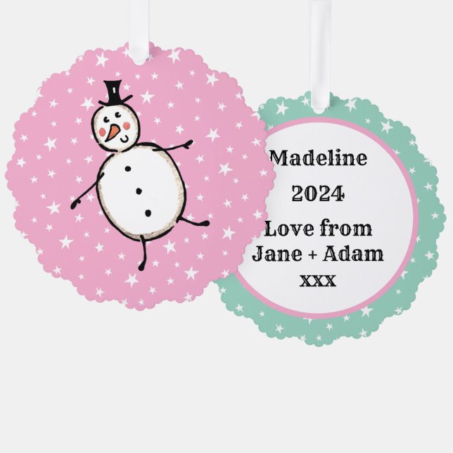 Personalized Snowman Christmas Tree Decoration Card (Front/Back)