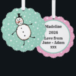 Personalized Snowman Christmas Tree Decoration Card<br><div class="desc">This personalized Christmas card features the Christmas Crew's Snowman Character.</div>
