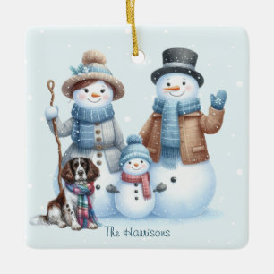 Personalized Snowman Family and Dog Ornament