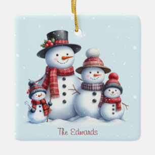 Personalized Snowman Family with children Ornament
