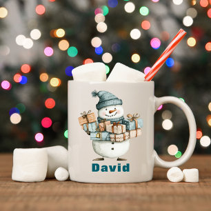 Personalized Snowman Holding Christmas Presents Coffee Mug