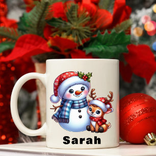 Personalized Snowman & Reindeer Christmas Coffee Mug