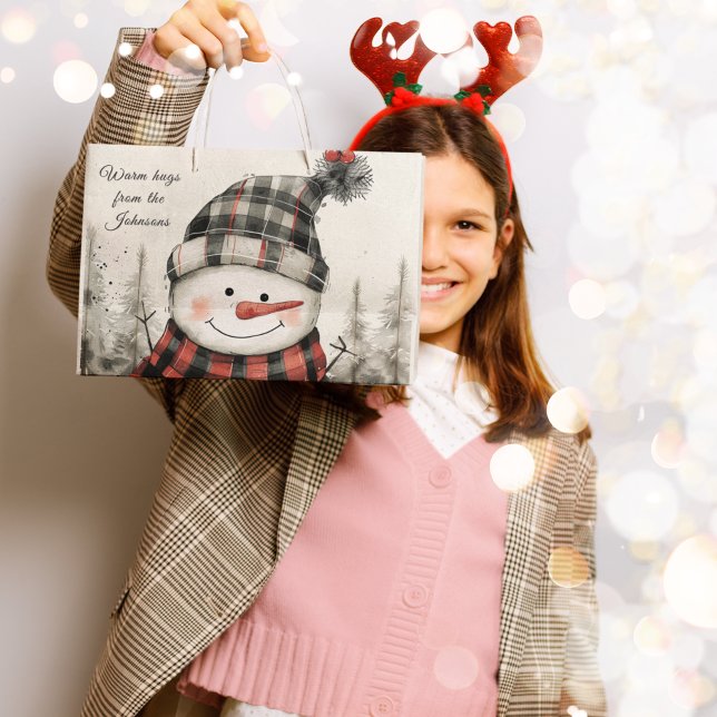 Personalized Snowman Winter Hug Family Name  Large Gift Bag (Creator Uploaded)