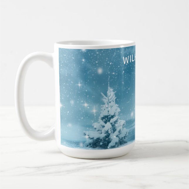 Personalized Snowy Winter Forest Coffee Mug (Left)