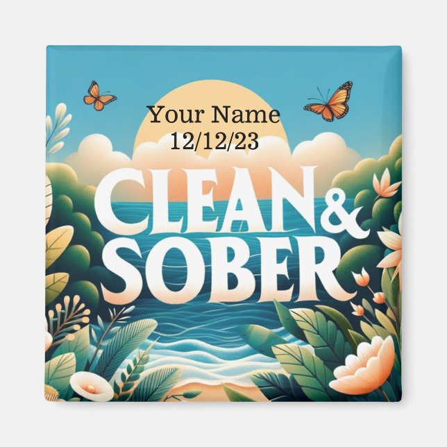 Personalized Sobriety Clean & Sober Magnet (Front)