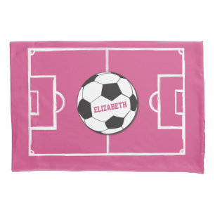 Personalized Soccer Ball and Field Pink Pillowcase
