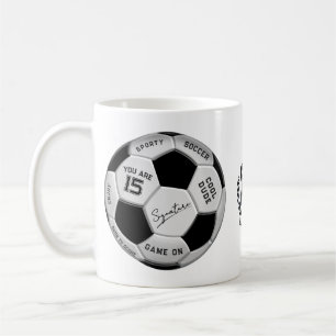 Personalized Soccer Ball Birthday Age Name Text Coffee Mug