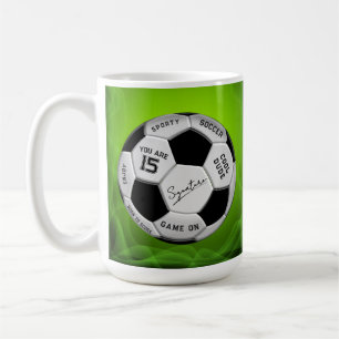 Personalized Soccer Ball Birthday Age Name Text Coffee Mug
