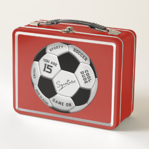 Personalized Soccer Ball Birthday Age Name Text Metal Lunch Box