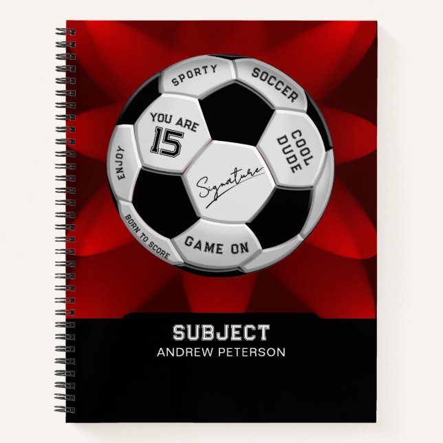 Personalized Soccer Ball Birthday  | Age Name Text Notebook (Front)