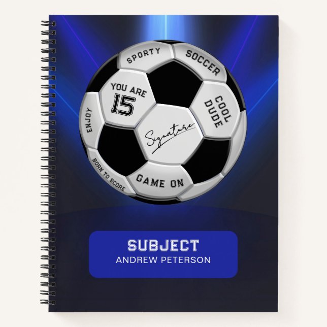 Personalized Soccer Ball Birthday  | Age Name Text Notebook (Front)