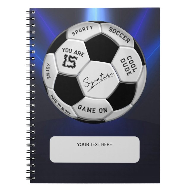 Personalized Soccer Ball Birthday  | Age Name Text Notebook (Front)