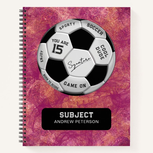 Personalized Soccer Ball Birthday  | Age Name Text Notebook (Front)