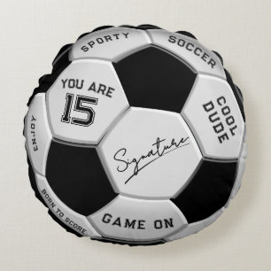 Personalized Soccer Ball Birthday Age Name Text Round Cushion