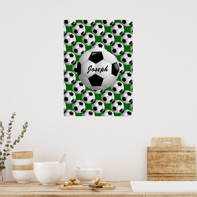 Personalized Soccer Ball on Football Pattern Poster (Kitchen)