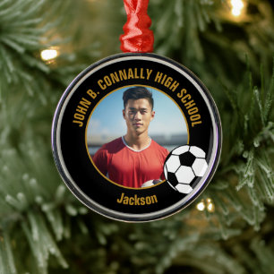 Personalized Soccer Team Player Photo Christmas Metal Ornament