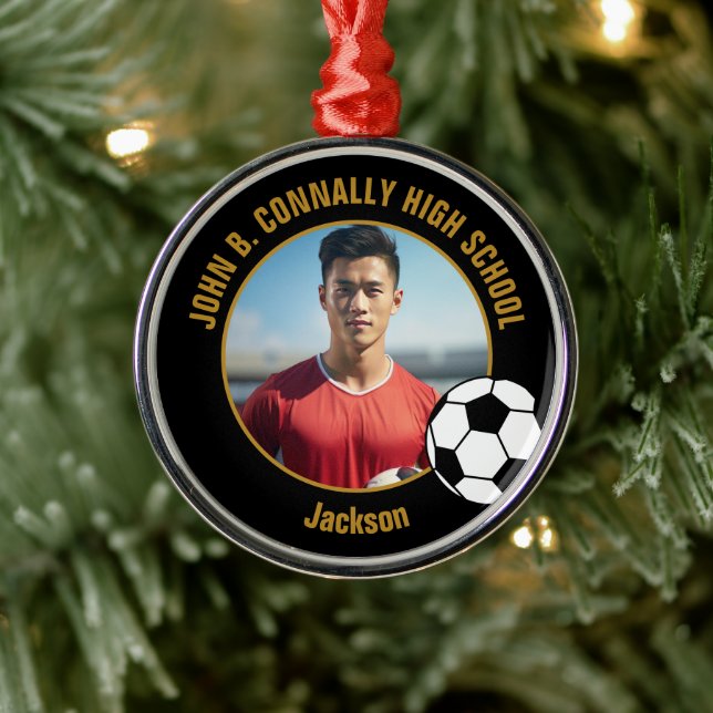 Personalized Soccer Team Player Photo Christmas Metal Ornament (Tree)
