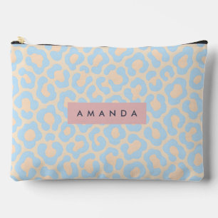 Personalized Soft Blue Leopard Print Accessory Pouch