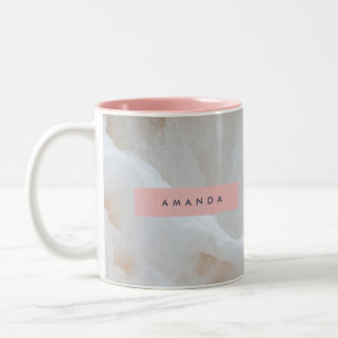 Personalized Soft Cream Onyx Marble Texture  Two-Tone Coffee Mug