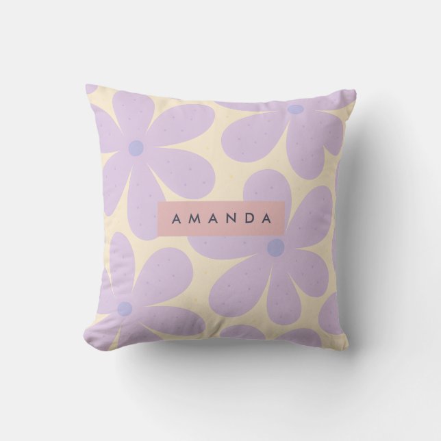 Personalized Soft Lavender Daisy Flower  Cushion (Front)