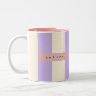 Personalized Soft Lilac and Cream Striped Two-Tone Coffee Mug