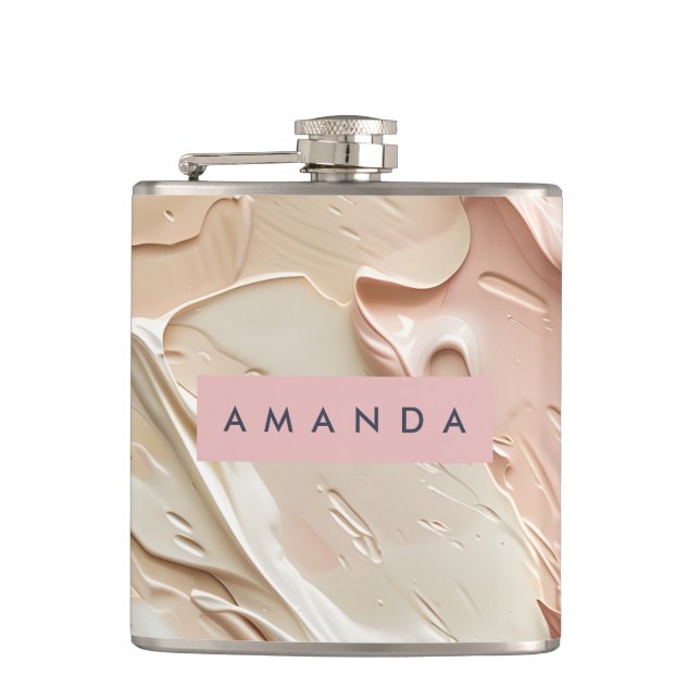 Personalized Soft Neutral Paint Texture  Hip Flask (Front)