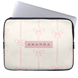 Personalized Soft Pastel Blush Pink Bow Ribbon  Laptop Sleeve