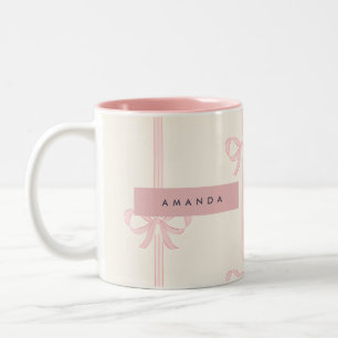 Personalized Soft Pastel Blush Pink Bow Ribbon  Two-Tone Coffee Mug