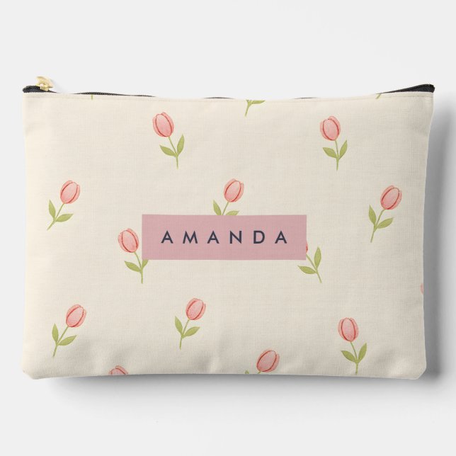 Personalized Soft Pastel Blush Pink Tulip  Accessory Pouch (Front)