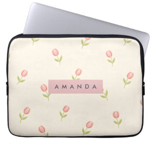 Personalized Soft Pastel Blush Pink Tulip  Laptop Sleeve