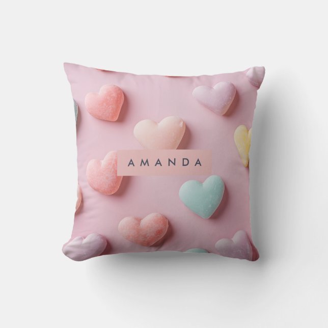Personalized Soft Pastel Candy Heart Cushion (Front)