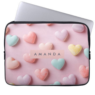 Personalized Soft Pastel Candy Heart Laptop Sleeve
