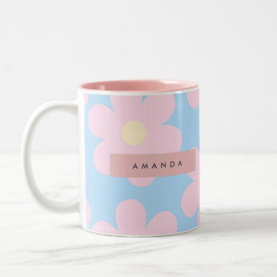 Personalized Soft Pastel Pink Daisy Flower Two-Tone Coffee Mug