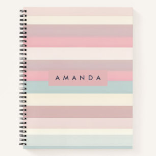 Personalized Soft Pastel Rainbow Stripes Notebook